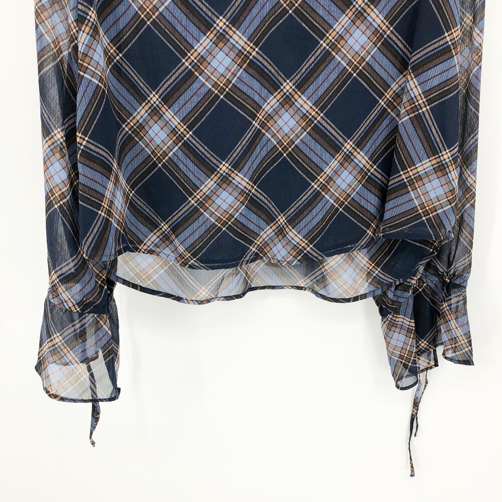 Jessica Simpson Womens Aurora Blouse Large Blue Plaid Long Sleeve V Neck NWT - Picture 5 of 11